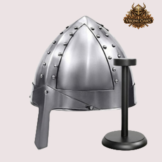 Deluxe Norman Nasal Helmet – Medieval Armor with  Display Stand, Liner & Chin Strap