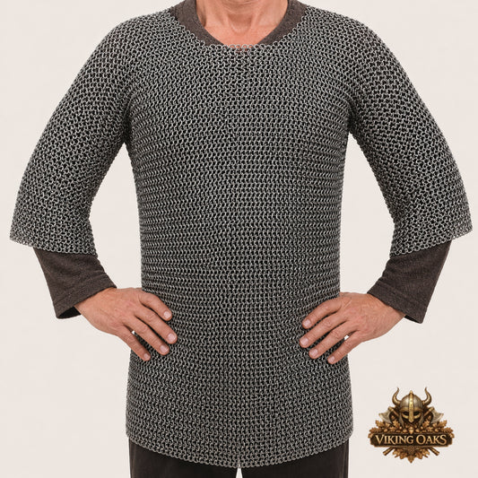 Stainless Steel Chainmail Shirt – 9mm Flat Riveted Half Sleeve Armor Costume