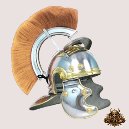 Roman Centurion Helmet with Brown Plume – Handmade Warrior Armor with Display Stand for Cosplay & Décor