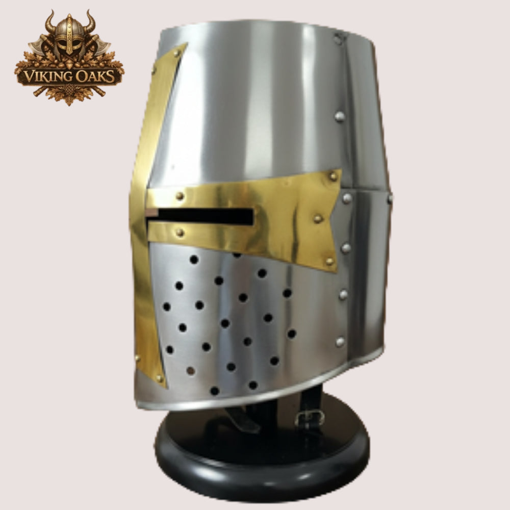 Crusader Helmet with Brass Trim – Knights Templar Medieval Armor for Reenactment, LARP & Cosplay