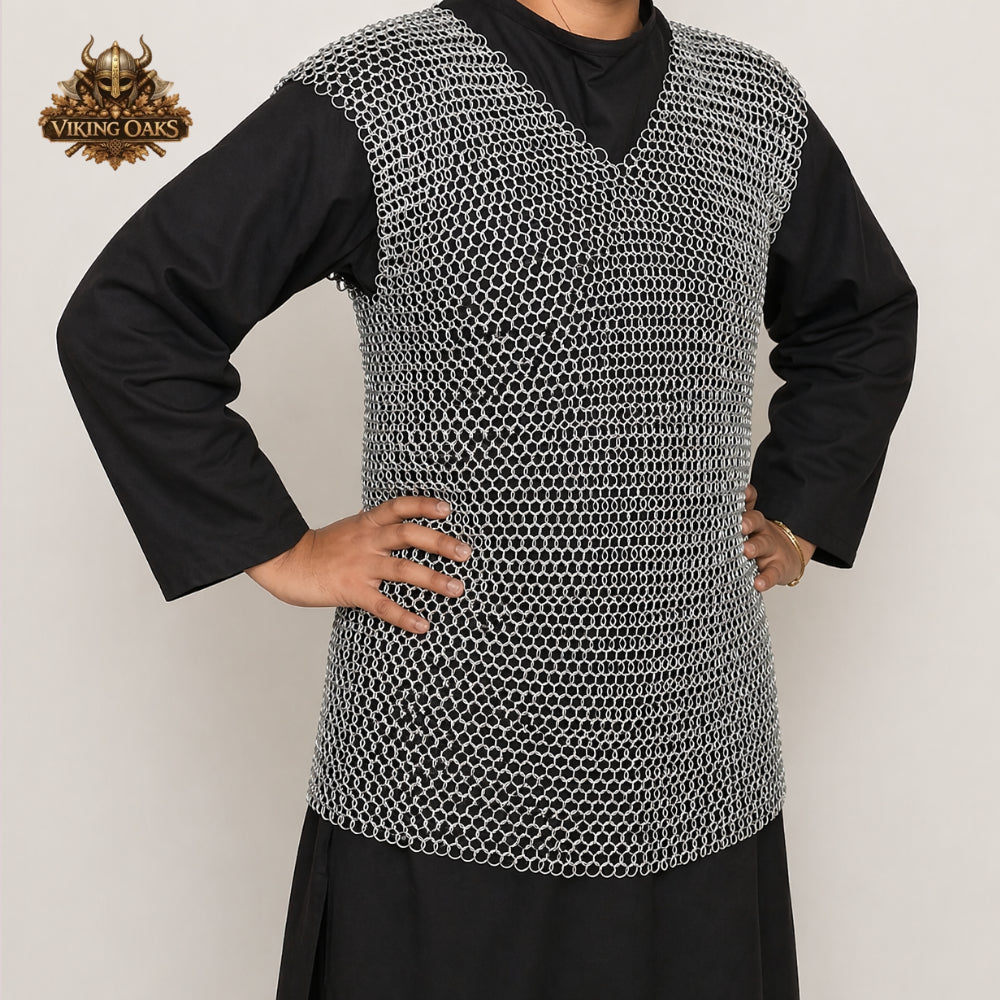 Aluminum Butted Chainmail Haubergeon Vest – 10MM Round Ring 16 Gauge Medieval Armor Gift for Father's Day