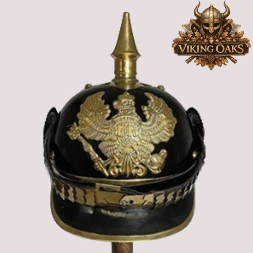 Black German Pickelhaube Helmet – Prussian Spiked Military Replica Armor