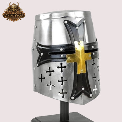 Special Edition Templar Crusader Knight Helmet – Medieval Armor with Display Stand, Gift for Him