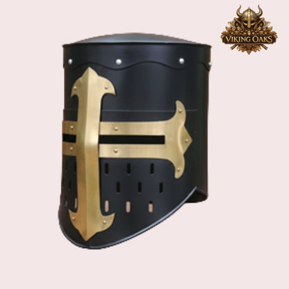 Medieval Crusader Helmet with Chainmail Coif & Stand Knight Armor Costume