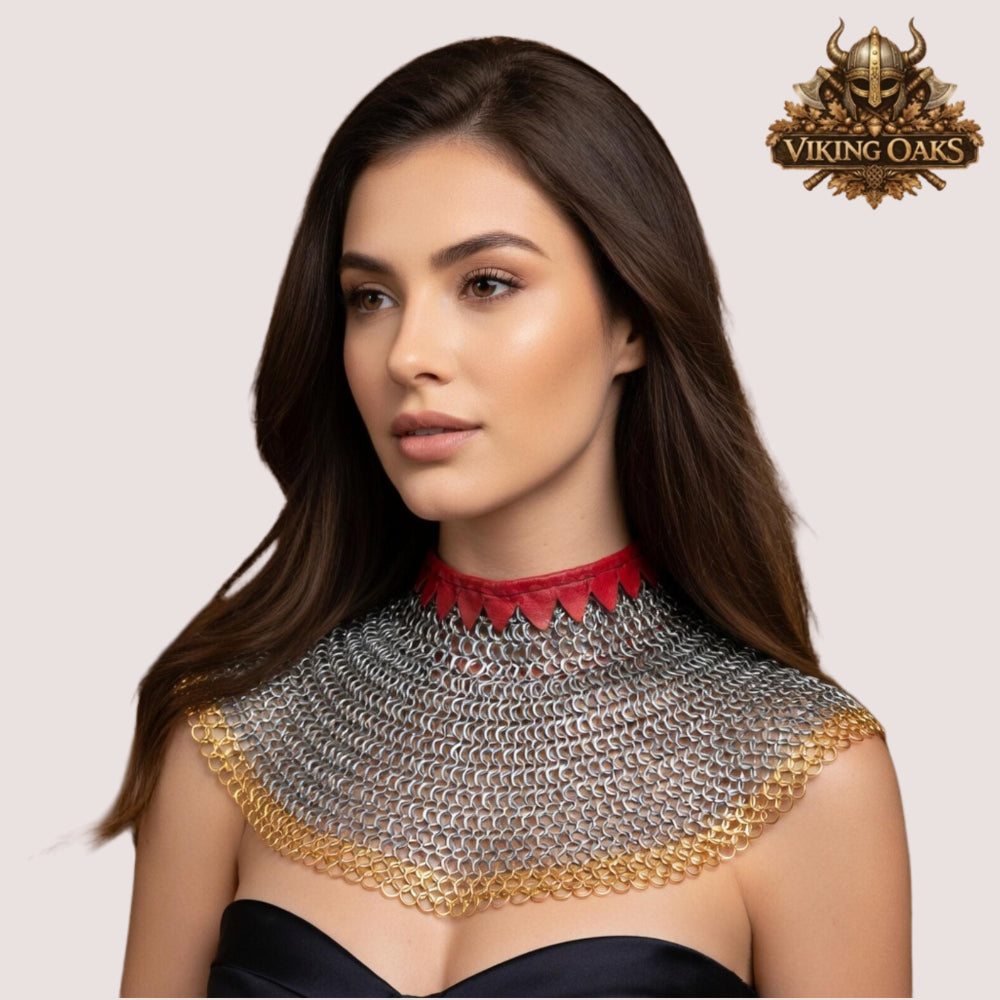 9MM Flat Riveted Chainmail Collar Brass Gorget with Zigzag Edges