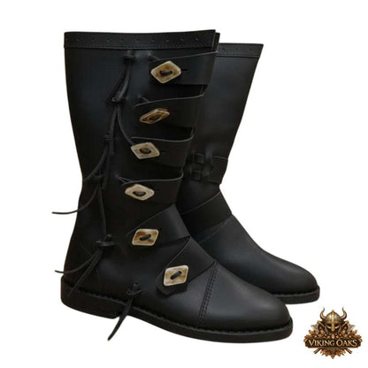 Authentic Black Viking Leather Long Boots for LARP and Ren Faire