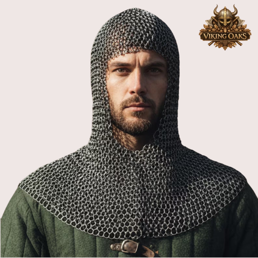 9MM Chainmail Hauberk Mild Steel Medieval Viking Front Open Shirt Half Sleeve Halloween Costume