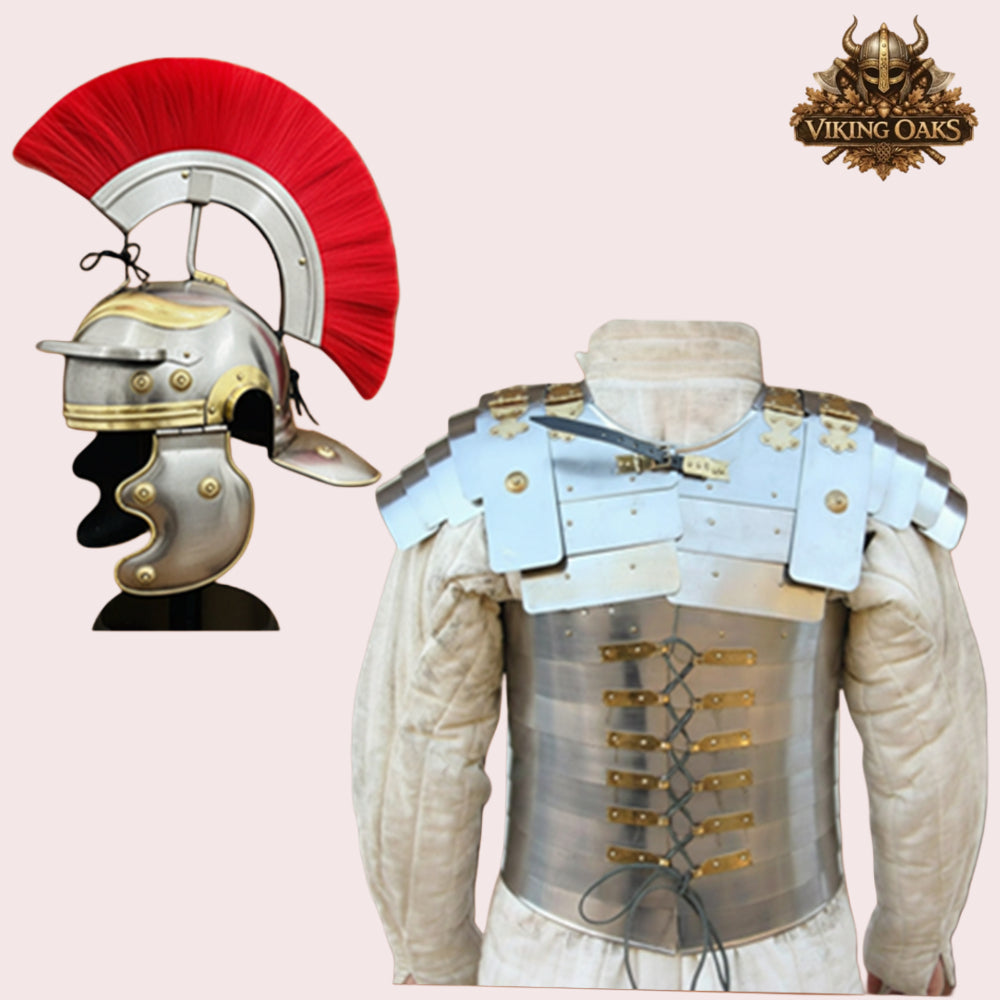 Lorica Segmentata Roman Armor Set with Roman Helmet Red Plume