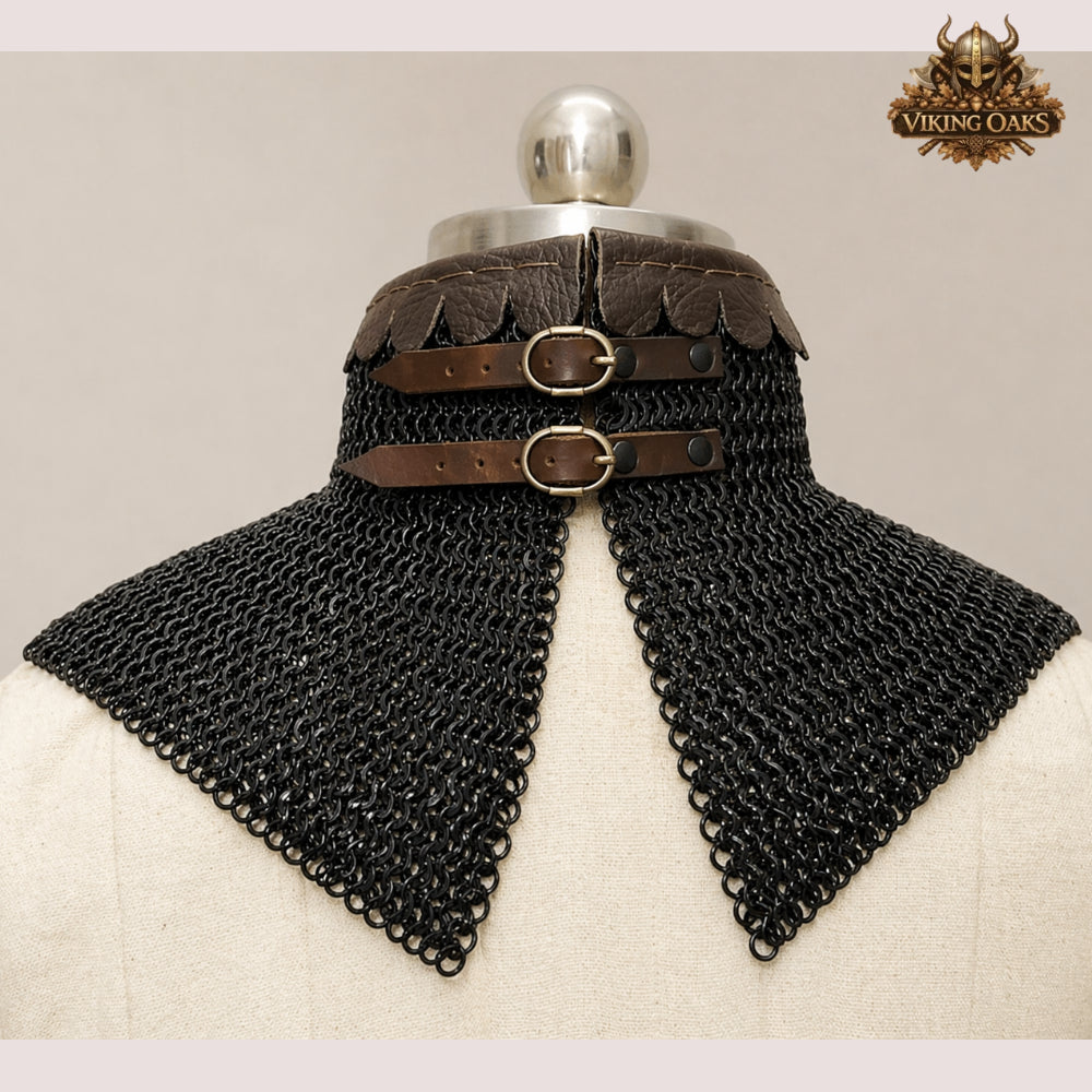 8mm Riveted Flat Ring Chainmail Aventail Dome – Medieval Neck Collar Armor, Knight Chainmail Gorget, LARP Costume Gear