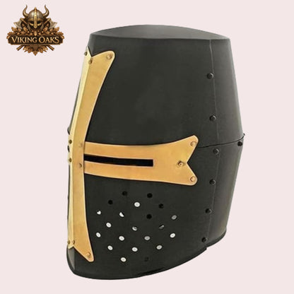 Black Crusader Helmet with Chainmail Coif & Stand Medieval Knight Armour Set