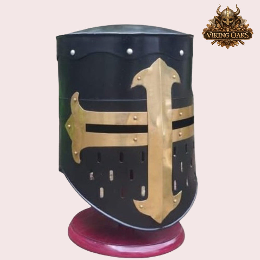 Medieval Knight Helmet Silver & Black Crusader Armour Helmet
