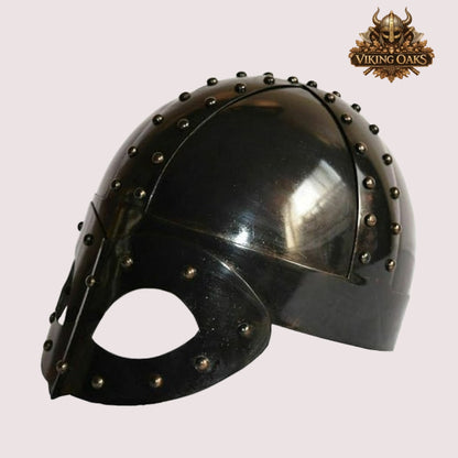 Viking Gjermundbu Helmet – Medieval Warrior Costume with   Wooden Display Stand