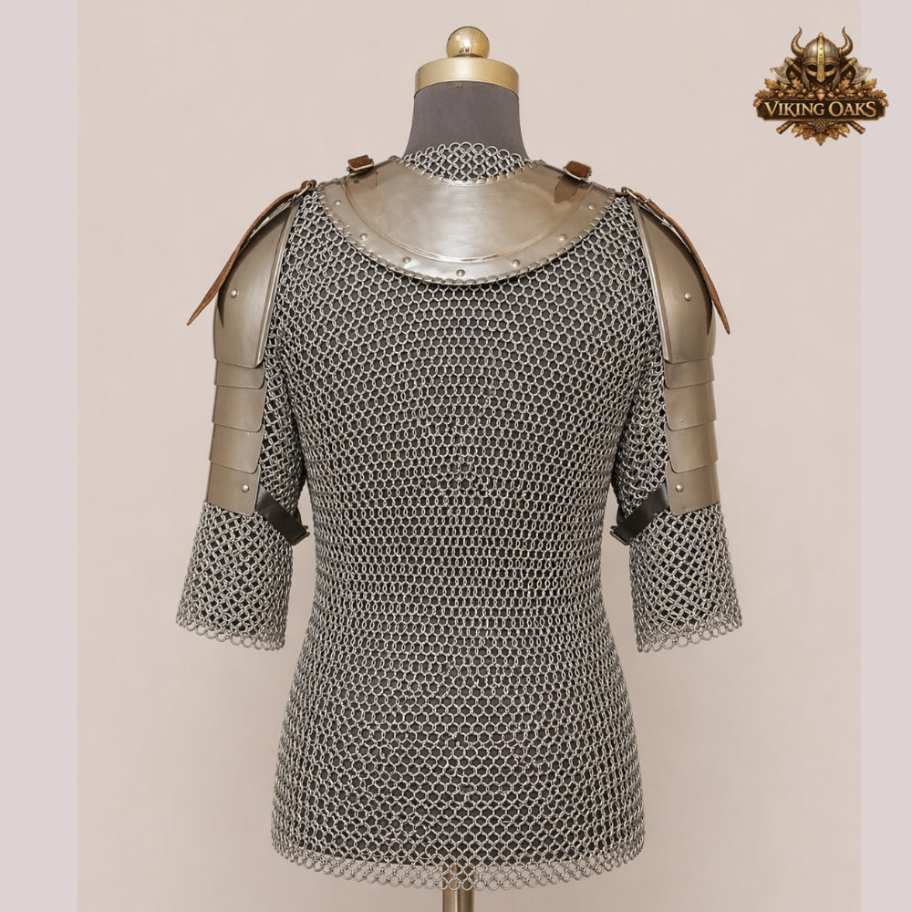 Butted Chainmail Shirt 10MM 16 Gauge with Handmade Spaulders – Medieval Armor Gift