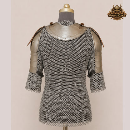 Butted Chainmail Shirt 10MM 16 Gauge with Handmade Spaulders – Medieval Armor Gift