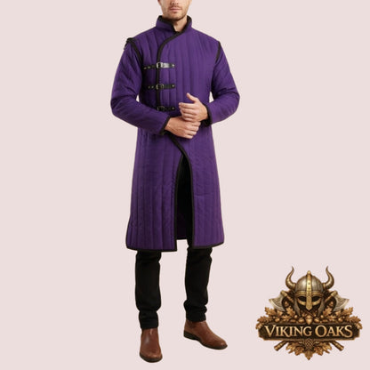 Medieval Gambeson Tunic for Renaissance Fair LARP costume with size chart displayed