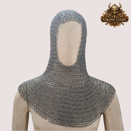9MM Round Riveted Chainmail Coif Medieval Hood Ren Faire Costume