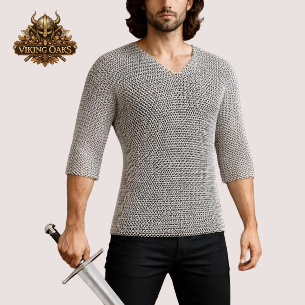 Aluminum Butted Chainmail Hauberk Half Sleeve Round Ring Medieval Shirt