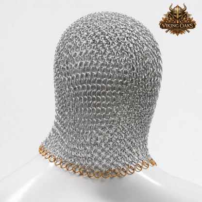Aluminum Butted Chainmail Coif – 10MM Ring Medieval Hood for Ren Faire, LARP & Costume Events