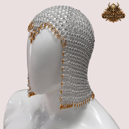 Aluminum Butted Chainmail Coif – 10MM Ring Medieval Hood for Ren Faire, LARP & Costume Events