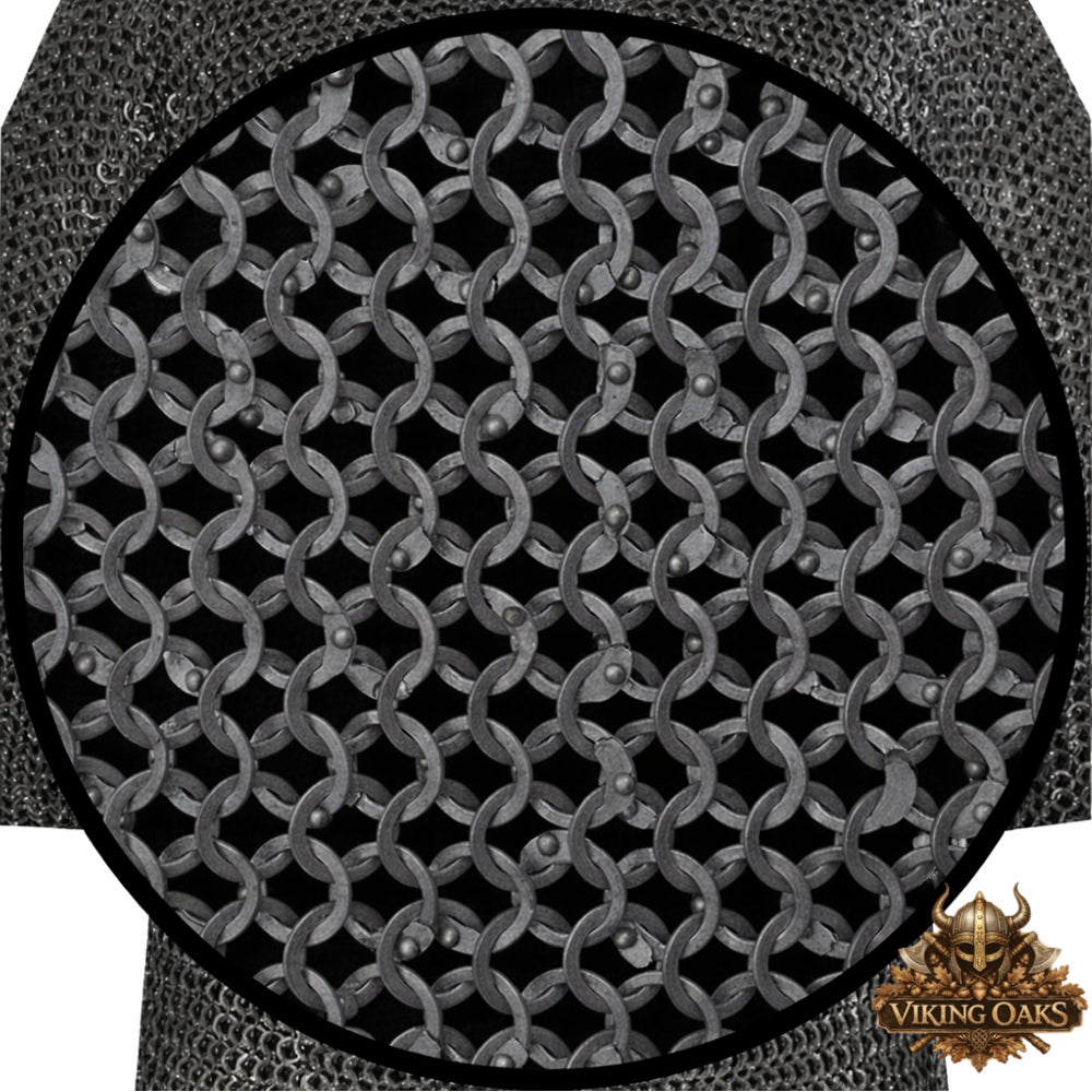8mm Mild Steel Chainmail Hauberk – Flat Riveted Half Sleeve Front Open Armor Shirt