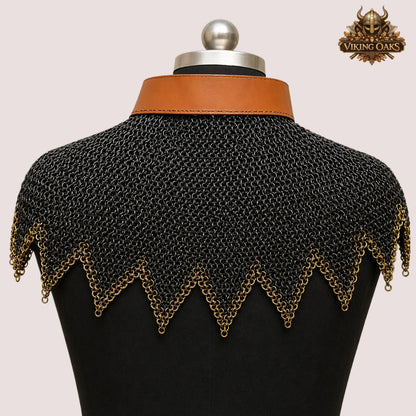 9MM Chainmail Aventail Flat Ring Riveted Washer with Brass Trim Bottom Edge Neck Protection