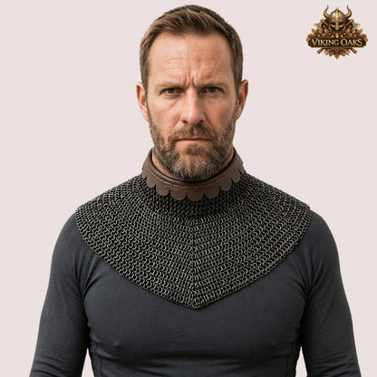 8mm Riveted Flat Ring Chainmail Aventail Dome – Medieval Neck Collar Armor, Knight Chainmail Gorget, LARP Costume Gear