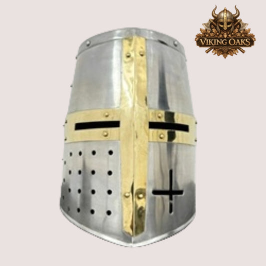 Templar Crusader Helmet with Brass Cross – Medieval Knight Helm for Ren Faire, LARP & Cosplay