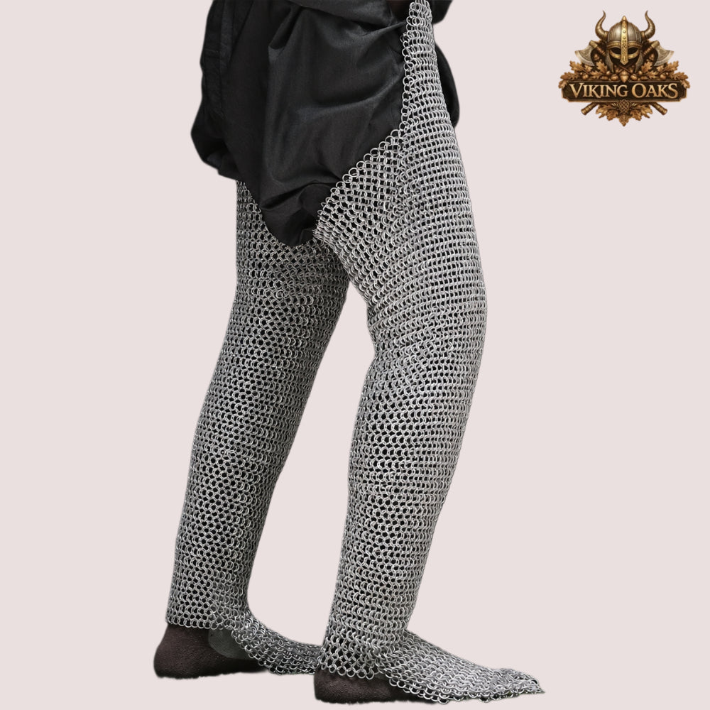 Aluminum Chainmail Chausses – 9mm Flat Ring Riveted Medieval Leggings – Functional LARP Armor