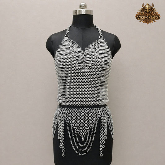 Anodized Aluminum Chainmail Top and Skirt Set – Renfaire Cosplay Maille Costume Outfit