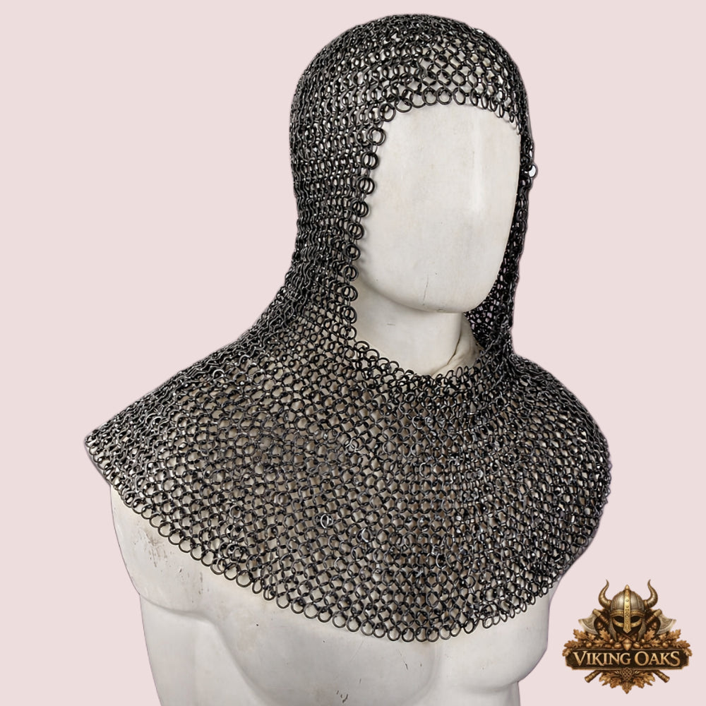 9MM Chainmail Shirt Front Open Half Sleeve Riveted Flat Ring Medieval Armor