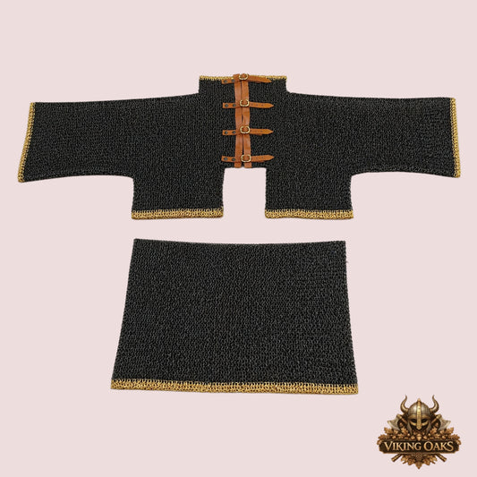 9MM Riveted Flat Ring Chainmail Shirt Mild Steel Half Body Armor with Skirt