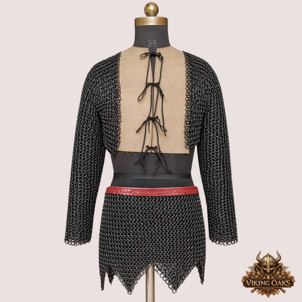 Chainmail Voider Gambeson with Skirt – 9MM Flat Ring Riveted Washer Armor for Medieval & LARP Events
