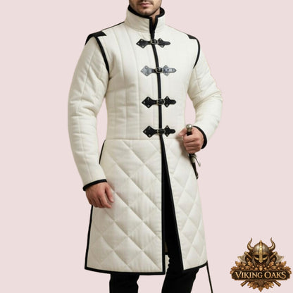Authentic medieval gambeson padded armor costume with cotton and leather trim in various sizes