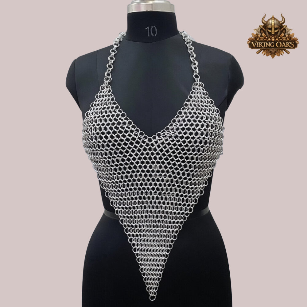 Aluminum Chainmail Halter Top – 10MM Butted Ring Costume for Cosplay, Renaissance Faire & Halloween Costume