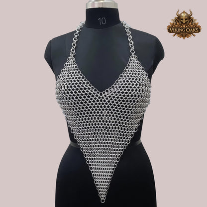 Aluminum Chainmail Halter Top – 10MM Butted Ring Costume for Cosplay, Renaissance Faire & Halloween Costume