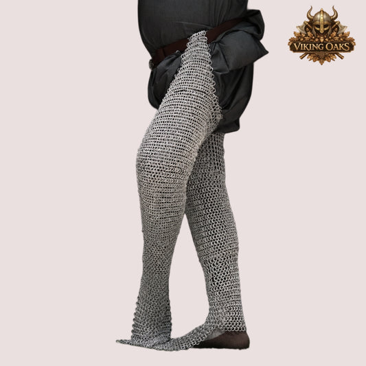 Aluminum Chainmail Chausses – 9mm Flat Ring Riveted Medieval Leggings – Functional LARP Armor